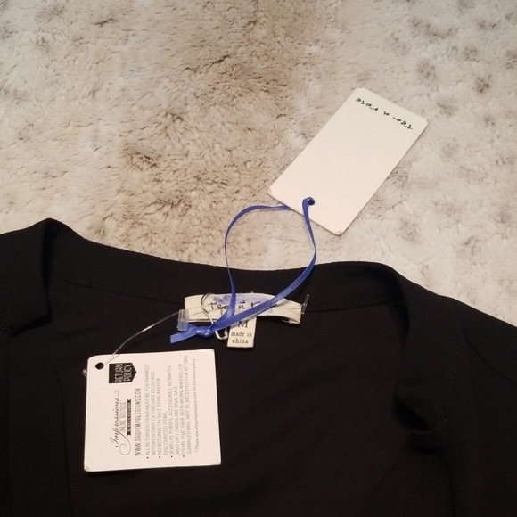 Tea n Rose 3/4 Sleeve Black V Neck Tunic Dress Med - Picture 5 of 6